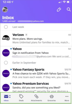 Immagine della scheda Visualizzazioni nell'app Yahoo Mail.